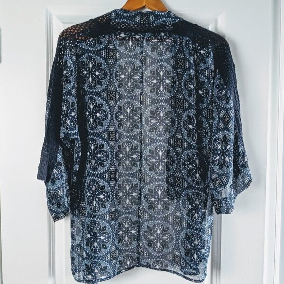 Anthro Hippie Laundry Navy Crochet Trim Kimono - Picture 2 of 6